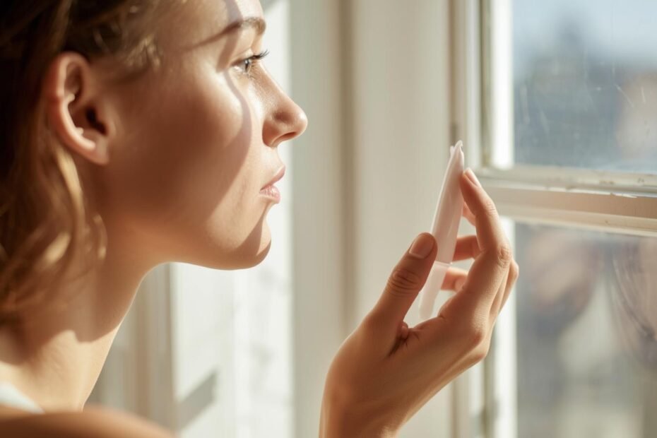 a girl near window light skin care