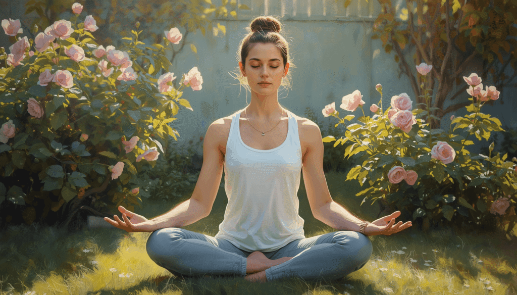 Breathing Exercises That Heal Your Body, Mind & Spirit Naturally young lady doing breathing exercises that heal your body, peaceful and calming atmosphere, wellness and health focused (1)